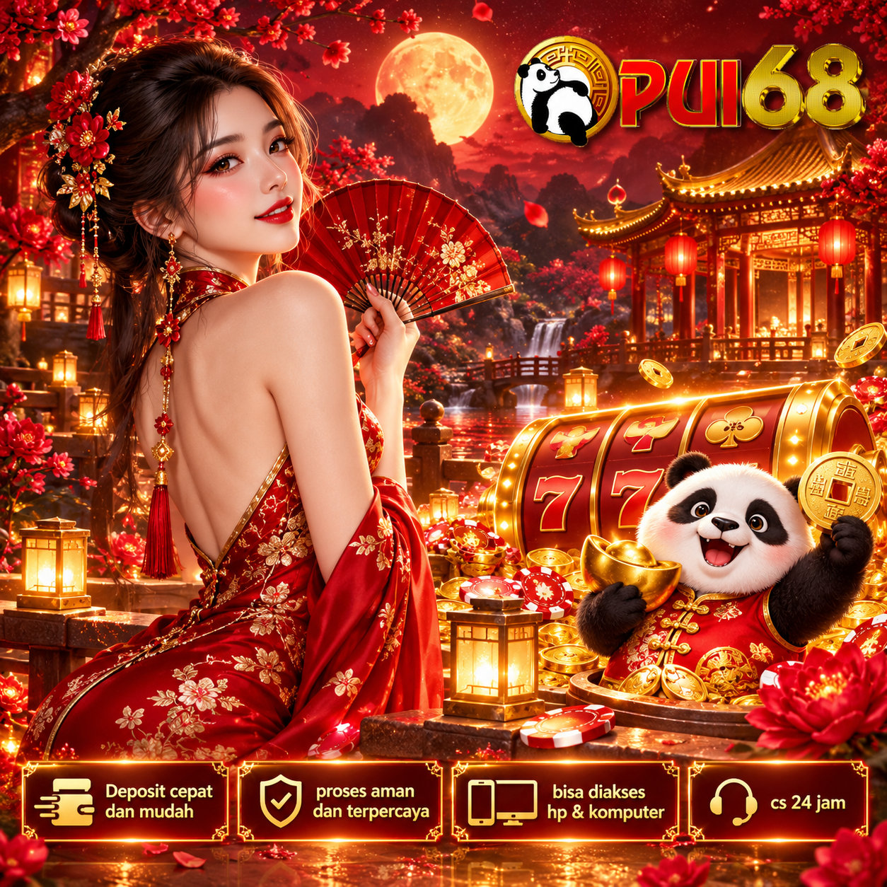 Banner PUI68: bergaya oriental merah dan emas